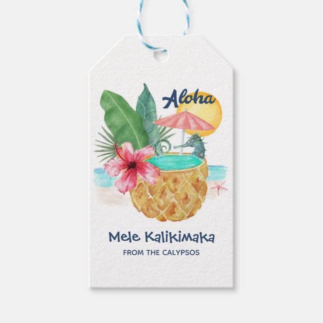 Étiquettes-cadeau Mele Kalikimaka Ananas de mer Tropical (Devant)