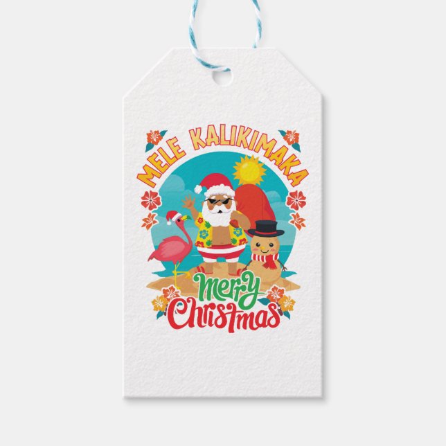 Étiquettes-cadeau Mele Kalikimaka pour un Noël hawaïen brillant (Devant)