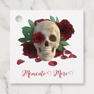 Étiquettes Cadeau Memento Mori. Crâne aux roses rouges