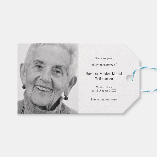 Étiquettes-cadeau Memorial Seed Packet Funeral Favoriser photo moder (Devant (Horizontal))