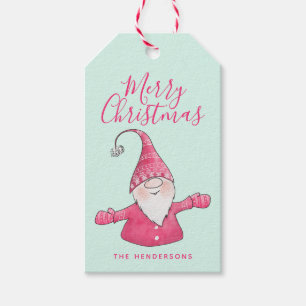 Étiquettes-cadeau Menthe Gnome Vert et rose Joyeux Noël