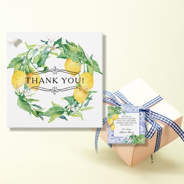 Étiquettes Cadeau Menuiserie de citron bleu blanc carreaux de la fer (Créateur téléchargé)