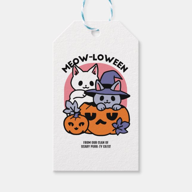 Étiquettes-cadeau Meow-Loween - Cute Halloween Conception Chat (Devant)