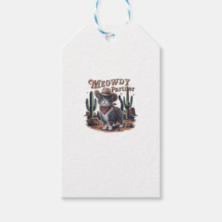 Étiquettes-cadeau Meowdy Partner Cowboy Chat Vintage