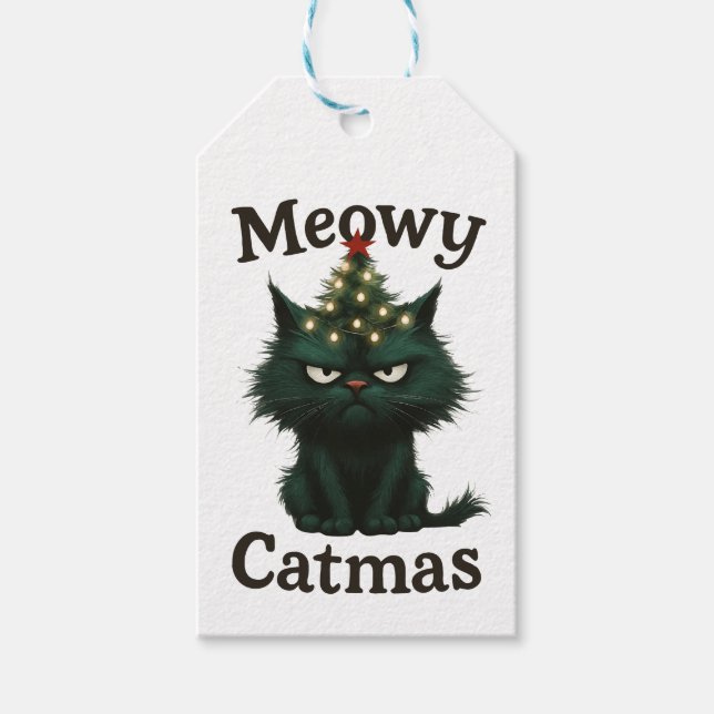 Étiquettes-cadeau Meowy Catmas Moody cat (Devant)