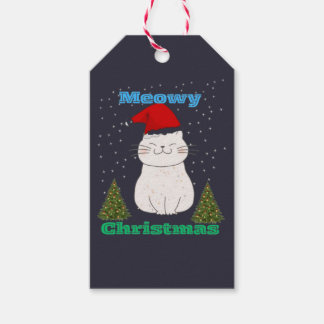Étiquettes-cadeau Meowy Christmas Cute Cat Design | Funny Holiday Ca