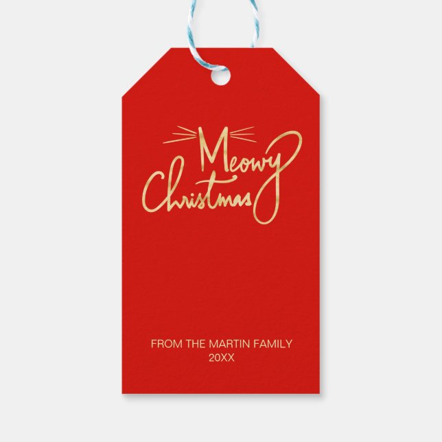 Étiquettes-cadeau Meowy Noël drôle Main Lettré Chat Noël (Dos)