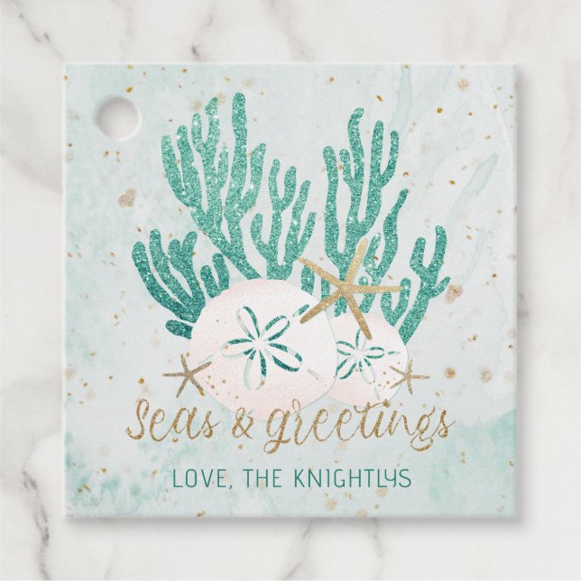 Étiquettes Cadeau MER côtière et salutations Parties scintillant Tur (Devant)