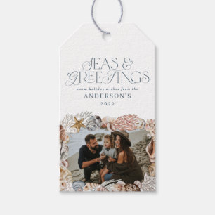 Étiquettes-cadeau Mer de Noël tropicale chaude salutations photo ble