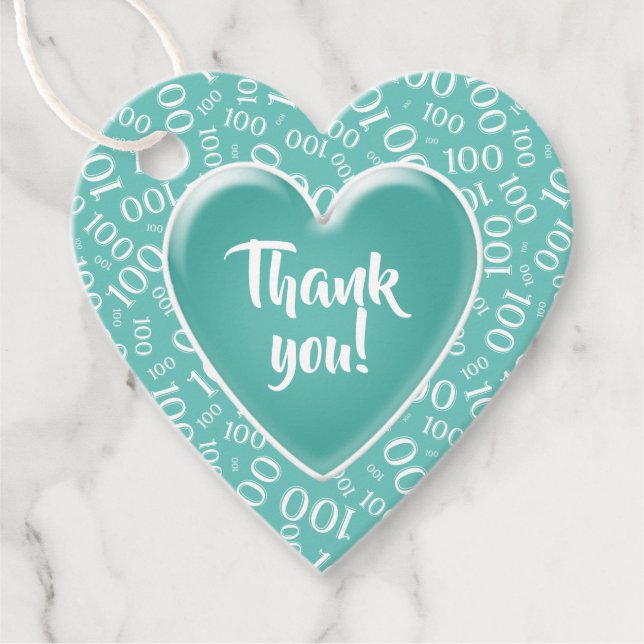 Étiquettes Cadeau Merci 100e nombre aléatoire Motif Turquoise/blanc (Devant)