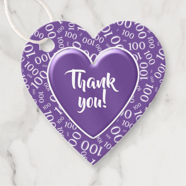 Étiquettes Cadeau Merci 100e nombre aléatoire Motif violet/blanc (Devant)
