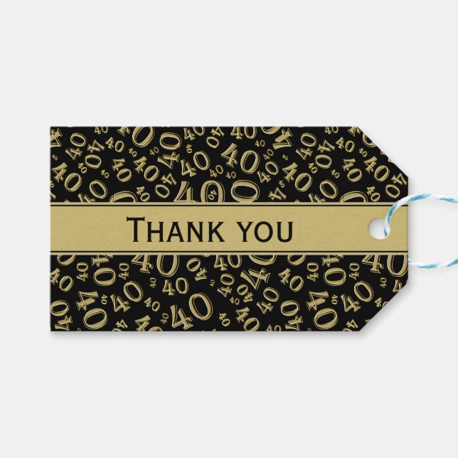 Étiquettes-cadeau Merci 40e anniversaire Gold/Black Numéro Motif (Devant (Horizontal))