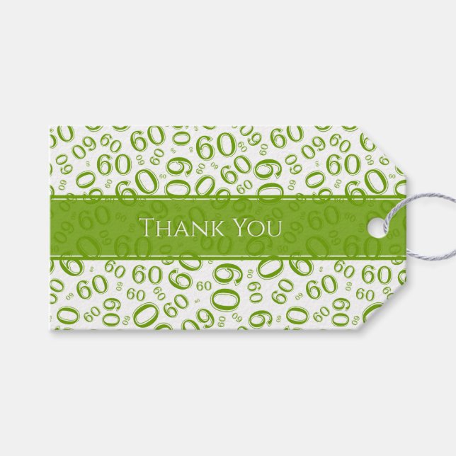 Étiquettes-cadeau Merci 60e anniversaire Numéro Motif Vert/Blanc (Devant (Horizontal))