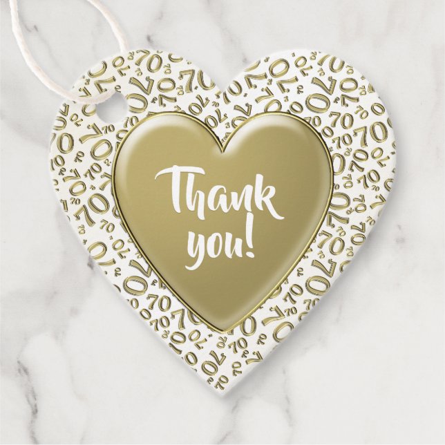 Étiquettes Cadeau Merci 70e Cool Numéro Motif Or et blanc (Devant)