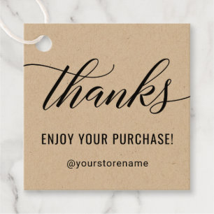 Étiquettes Cadeau Merci à Black Modern Script Kraft Merci