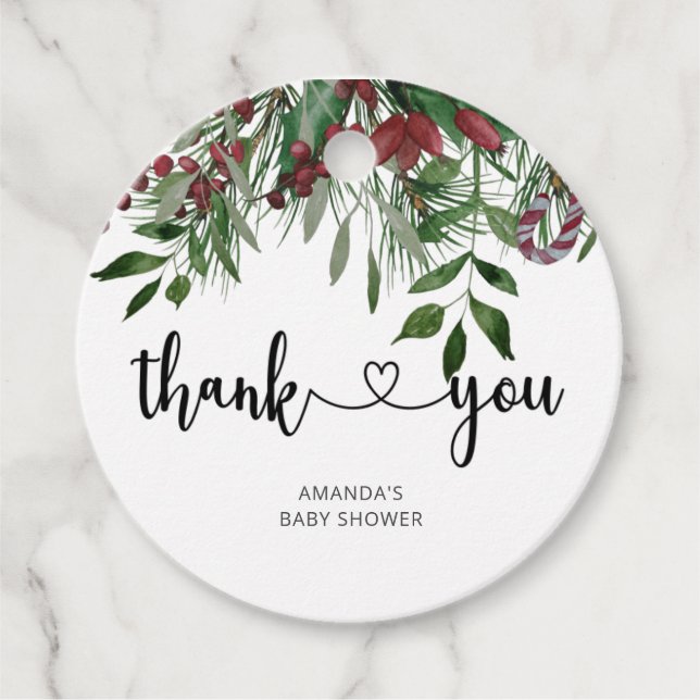 Étiquettes Cadeau Merci à feuillage persistant de Noël (Devant)
