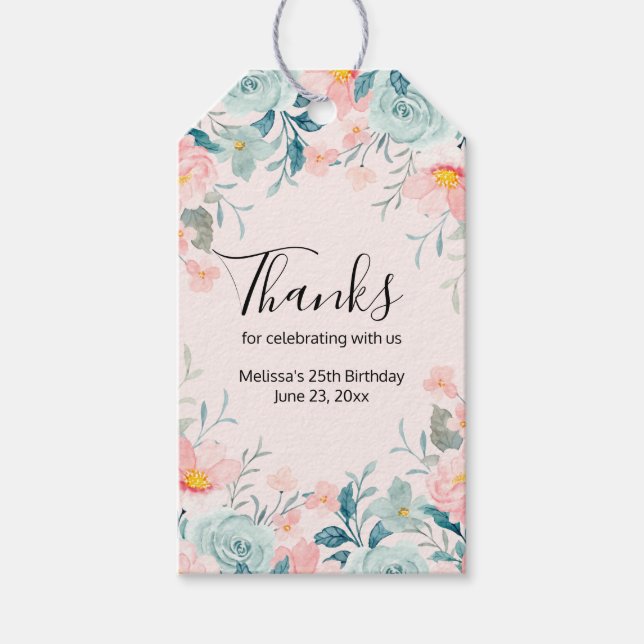 Étiquettes-cadeau Merci à la frontière rose et verte (Devant)