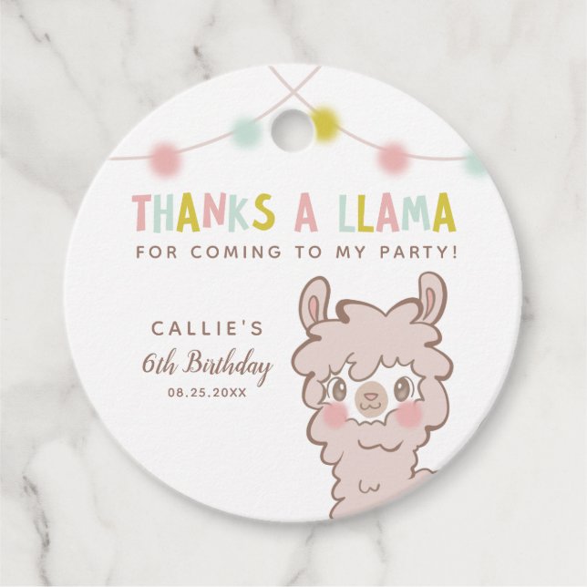 Étiquettes Cadeau Merci À Llama Alpaca fête d'anniversaire (Devant)
