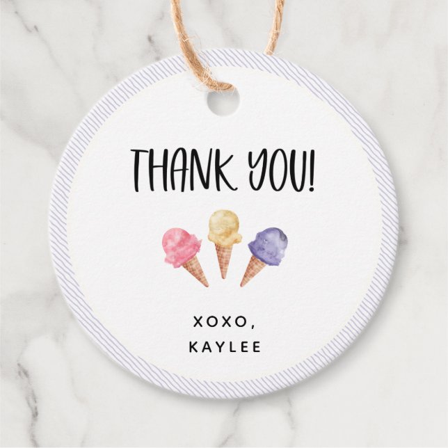 Étiquettes Cadeau Merci à thème Crème glacée (Devant)