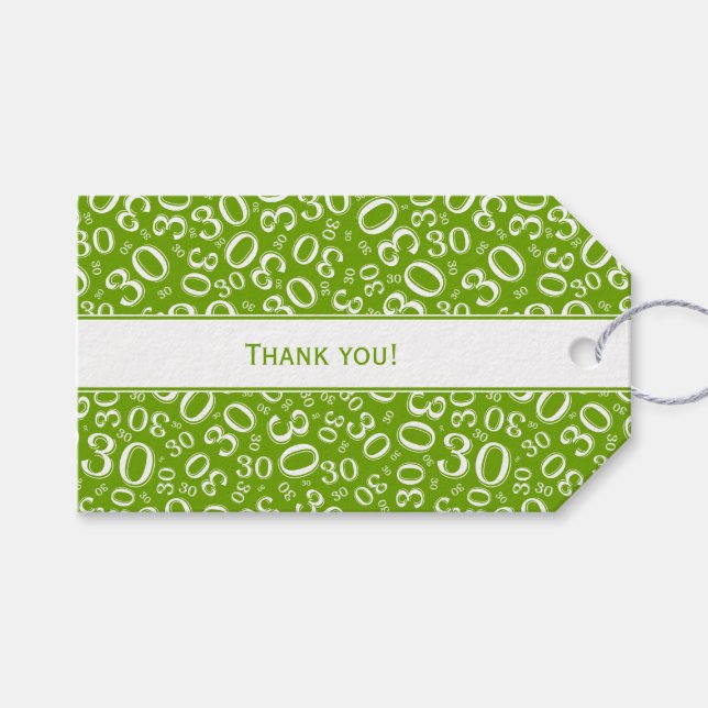 Étiquettes-cadeau Merci à venir - 30e Motif numérique vert (Devant (Horizontal))
