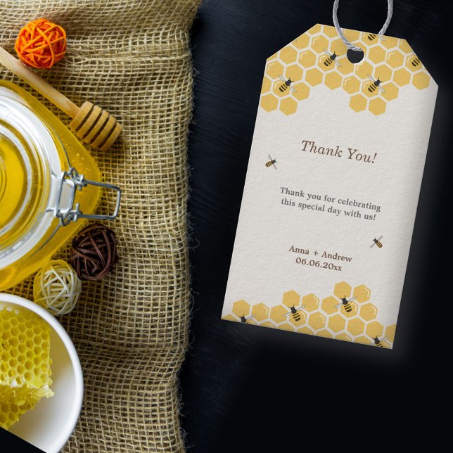 Étiquettes-cadeau Merci abeille et nid d'abeille (Bee and Honeycomb Thank You Gift Tags)