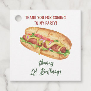 Étiquettes Cadeau Merci Anniversaire de enfant Hot Dog Watercolor