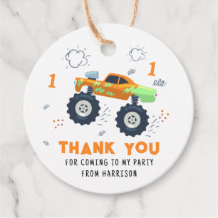 Étiquettes Cadeau Merci Anniversaire Moderne Monster Car Trucs Nom