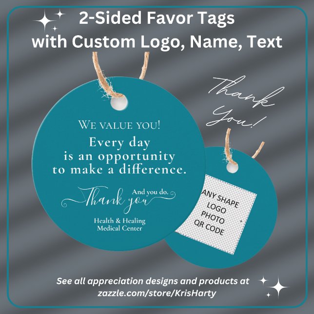 Étiquettes Cadeau Merci Appréciation Professionnelle Turquoise (Thank your professional employees with customized appreciation gift favor tags with logo name text.)