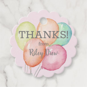 Étiquettes Cadeau Merci Aquarelle Ballons rose
