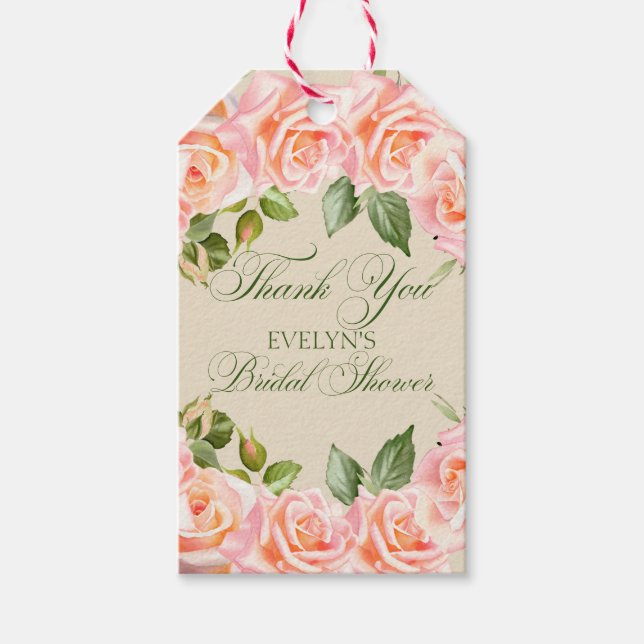 Étiquettes-cadeau Merci Aquarelle Rose Fête des mariées de jardin (Devant)