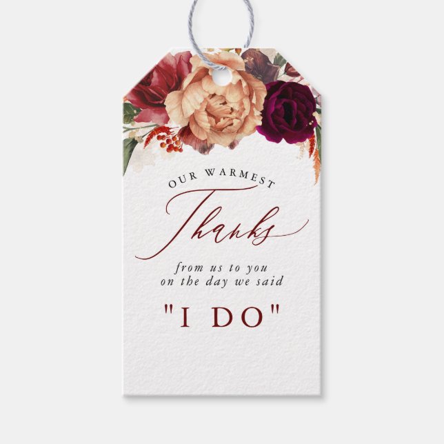 Étiquettes-cadeau Merci Automne Fleurs Botanique Rustique (Devant)