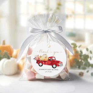 Étiquettes Cadeau Merci Automne Rouge Vintage Baby shower de camion