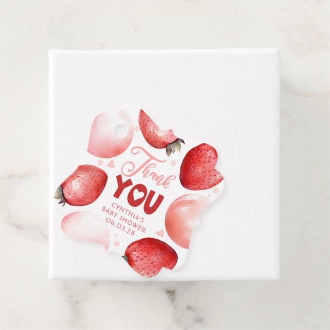 Étiquettes Cadeau Merci aux fraises rouge et rose (En situation)