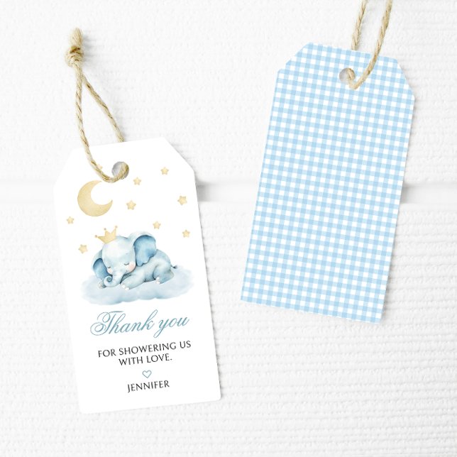 Étiquettes-cadeau Merci Baby shower bleu petit arachide éléphant (Créateur téléchargé)