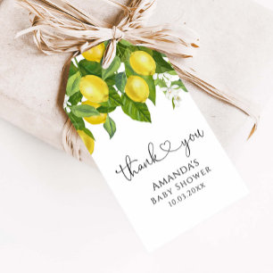 Étiquettes-cadeau Merci Baby shower citron