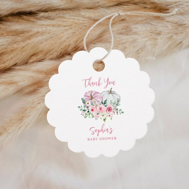 Étiquettes Cadeau Merci Baby shower Citrouille rose (Créateur téléchargé)