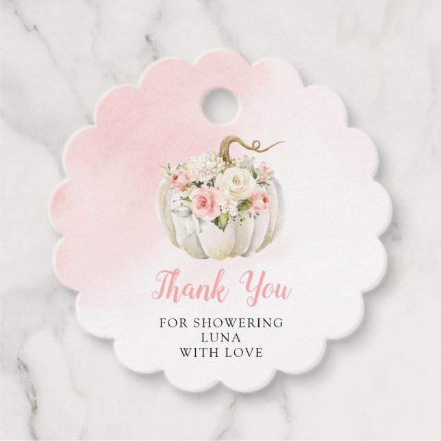 Étiquettes Cadeau Merci Baby shower Citrouille rose rond (Devant)