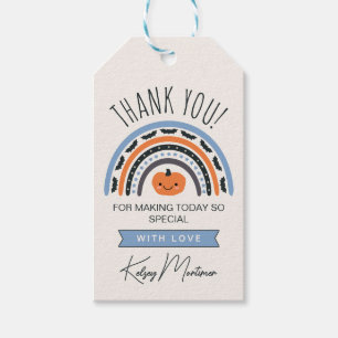 Étiquettes-cadeau Merci Baby shower d'Halloween Boho bleu arc-en-cie