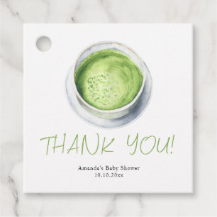 Étiquettes Cadeau Merci Baby shower en latte Matcha aquarelle