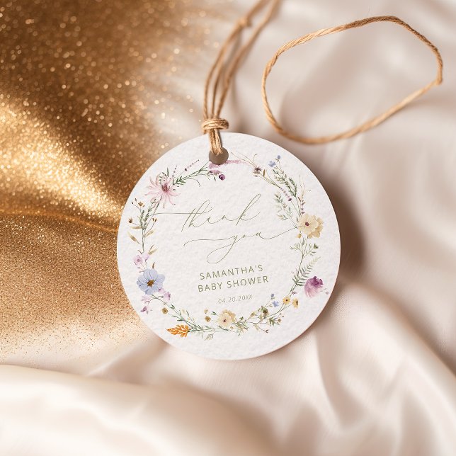 Étiquettes Cadeau Merci Baby shower Fleur sauvage (Créateur téléchargé)