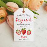 Étiquettes-cadeau Merci Baby shower fraise Berry beaucoup<br><div class="desc">Balise de baby shower de fête à thème mûre avec l'aquarelle illustration de fraises. Le texte dit "merci beaucoup BERRY de nous avoir pris avec amour"</div>