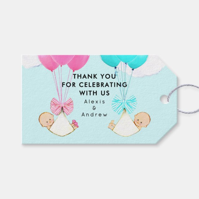 Étiquettes-cadeau Merci Baby shower jumeaux (Devant (Horizontal))