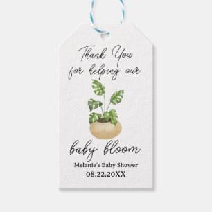 Étiquettes-cadeau Merci Baby shower Plante vert "Aidez-moi à fleurir