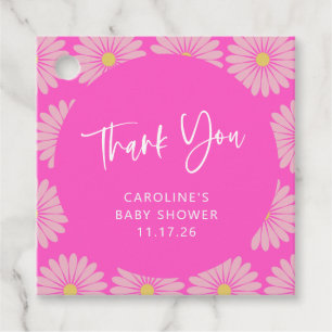 Étiquettes Cadeau Merci Baby shower rose fleur scandinave