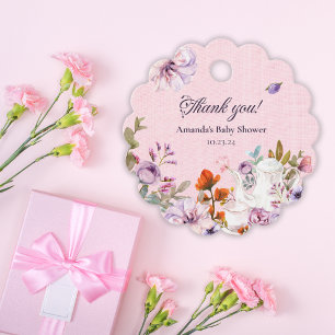 Étiquettes Cadeau Merci Baby shower Tea Party aquarelle