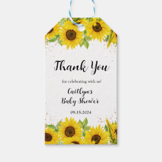 Étiquettes-cadeau Merci Baby shower tournesol