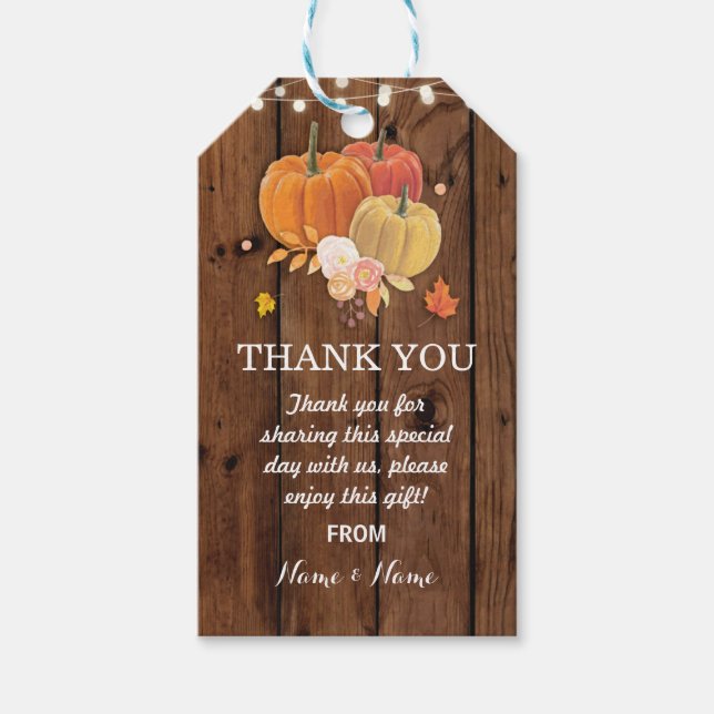 Étiquettes-cadeau Merci Balise Favoriser Balises Citrouille Mariage  (Devant)