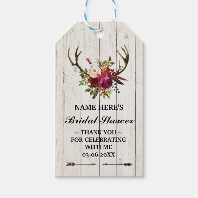 Étiquettes-cadeau Merci Balise Floral Faveur Antlers Fête des mariée (Devant)