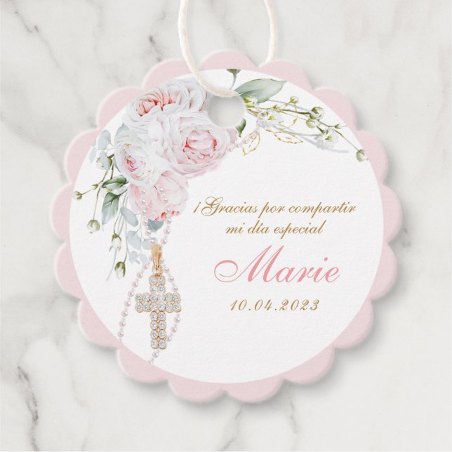 Étiquettes Cadeau Merci Baptême Fille (Devant)