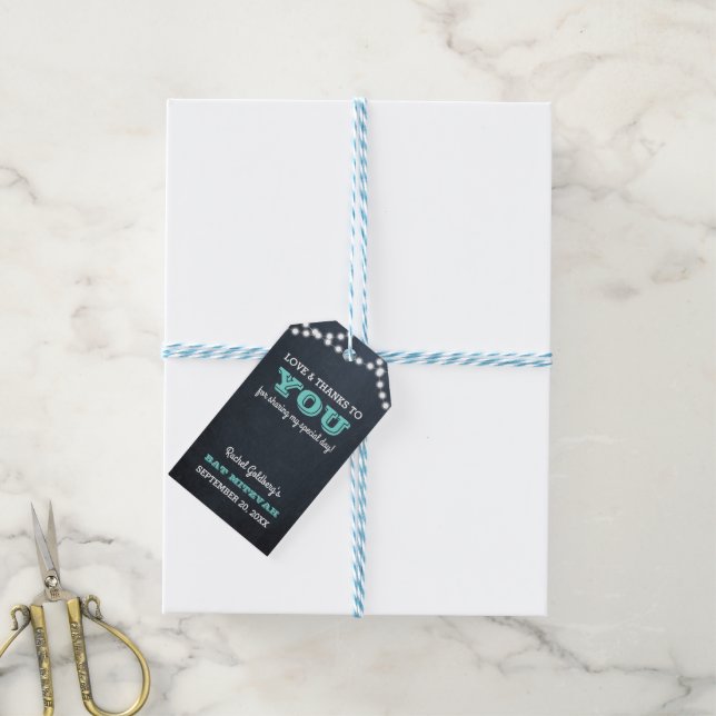 Étiquettes-cadeau Merci Bat mitzvah Turquoise (Avec de laficelle)